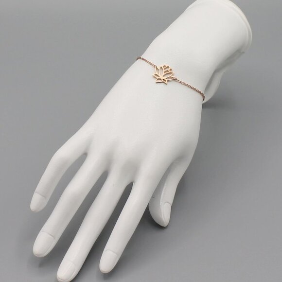 Bracelet jewelry lotus flower nature balance rose tone modern minimalist new - Picture 2 of 5